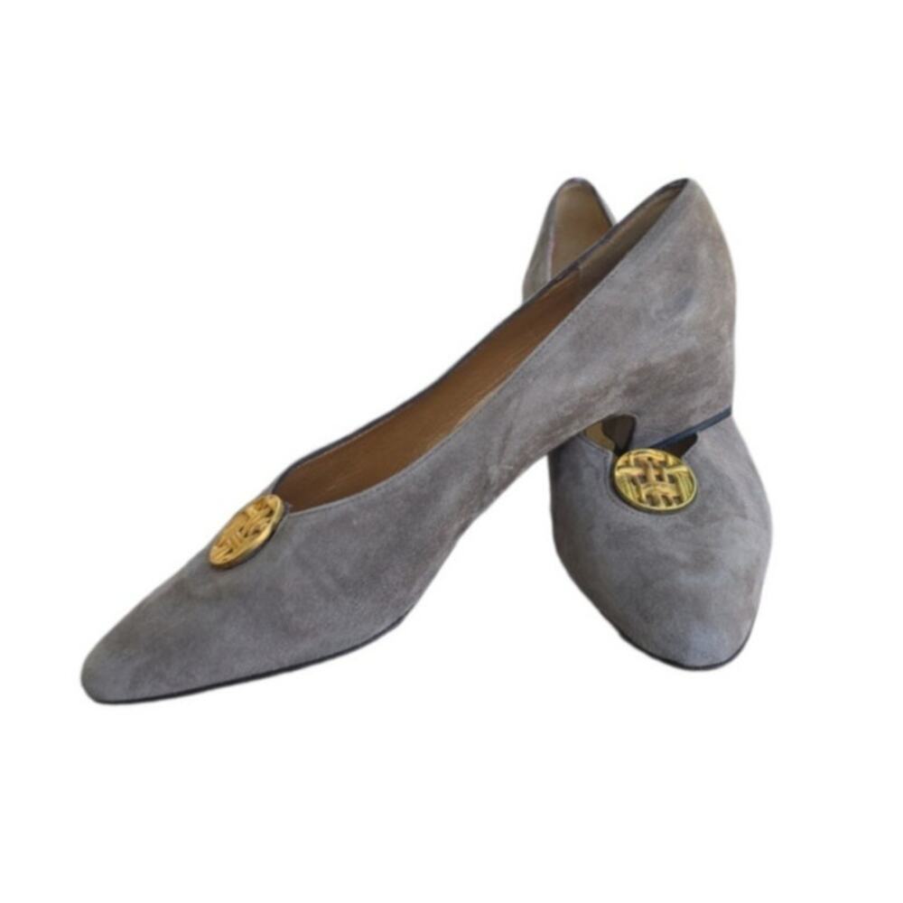Bally Gold Accent Suede Pumps Gray Size 7.5